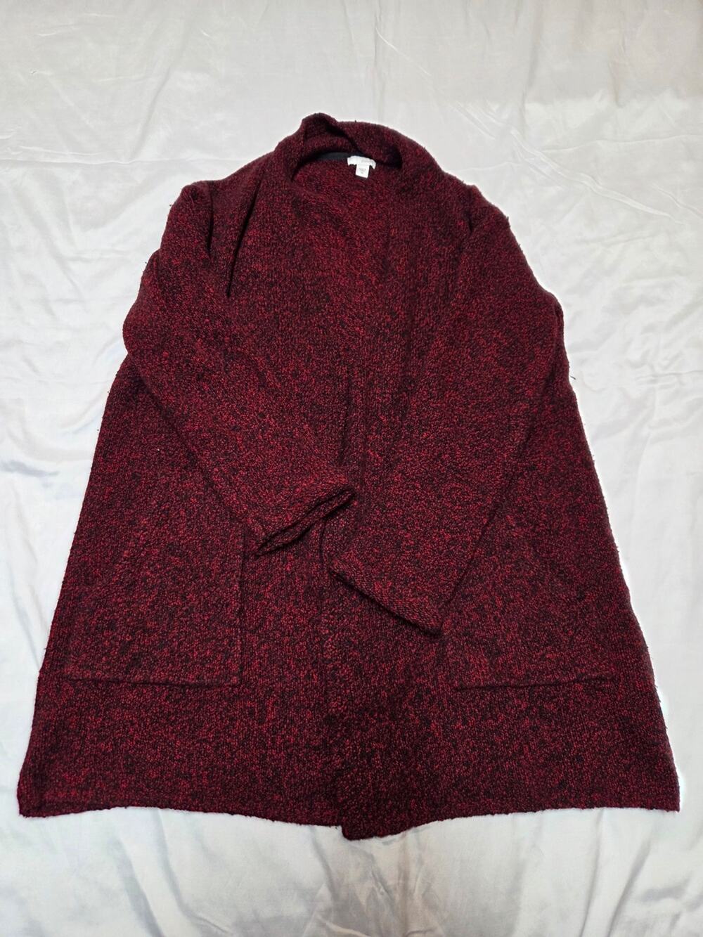 Cozy Open-Front Burgundy Marled Cardigan Sweater for Women